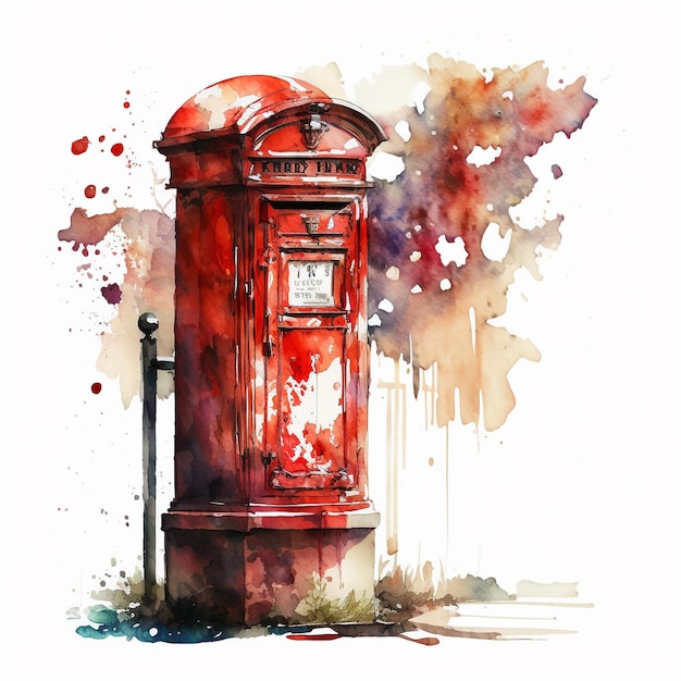 Photo abstract watercolor london red post box