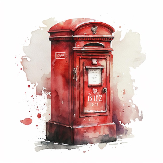 Photo abstract watercolor london red post box