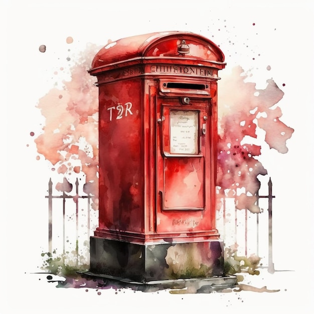 Abstract Watercolor London Red Post Box