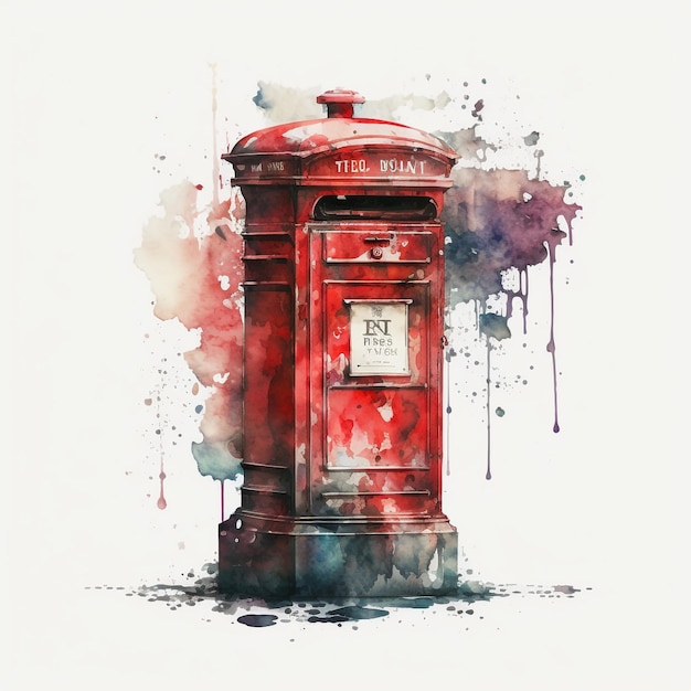 Abstract Watercolor London Red Post Box