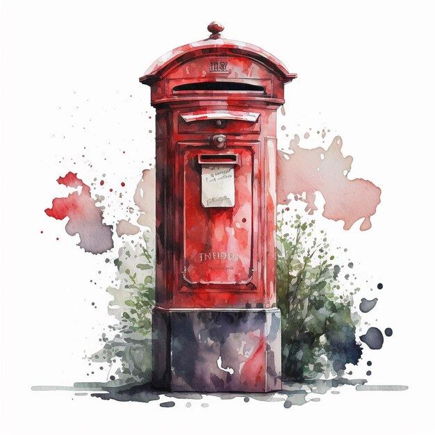 Photo abstract watercolor london red post box