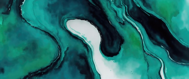 Abstract watercolor paint background by teal color Black and green with liquid fluid texture