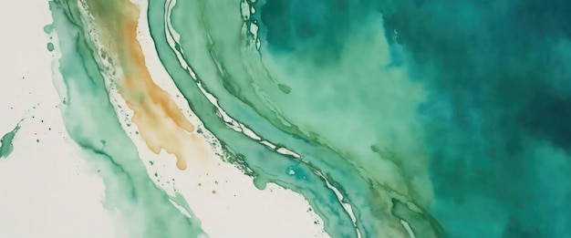 Abstract watercolor paint background by teal color Brown and green with liquid fluid texture