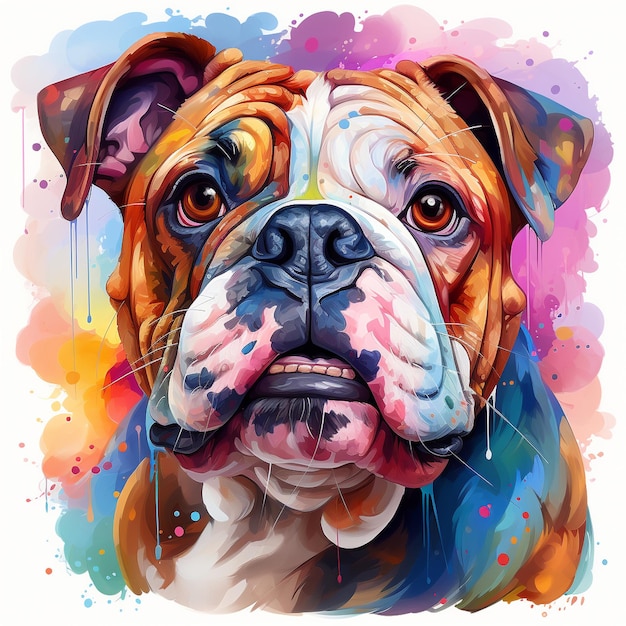 Abstract watercolor painted image of an English bulldog