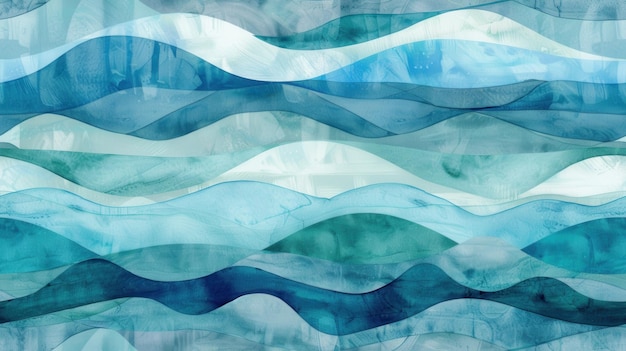 Abstract Watercolor Painting of Blue and Green Waves