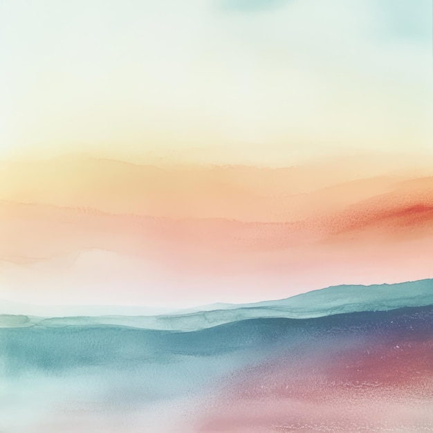 Photo abstract watercolor painting of a colorful landscape with blue orange and pink hues