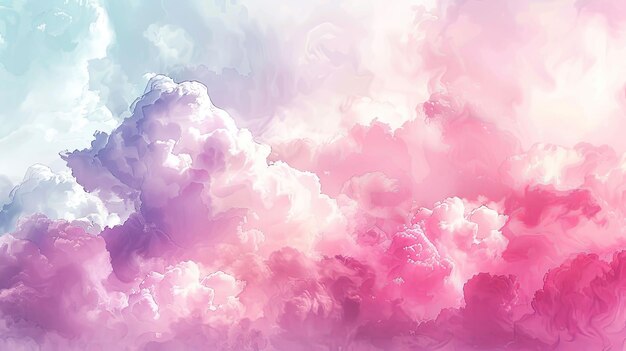 Abstract Watercolor Painting of Pink and White Clouds