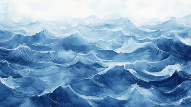 Photo abstract watercolor painting of rolling blue waves