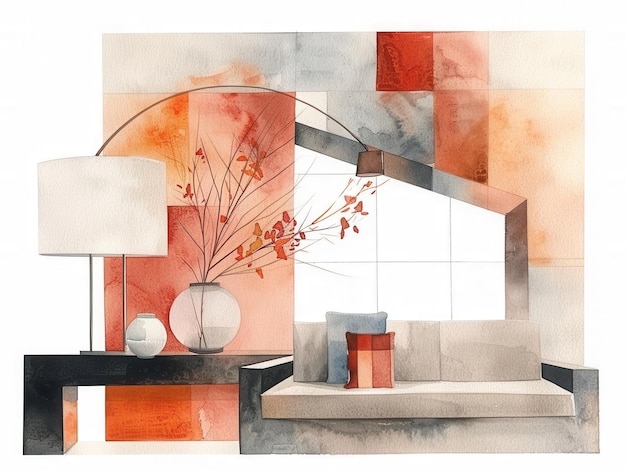 Abstract watercolor painting in warm colors Suitable for home office or hotel