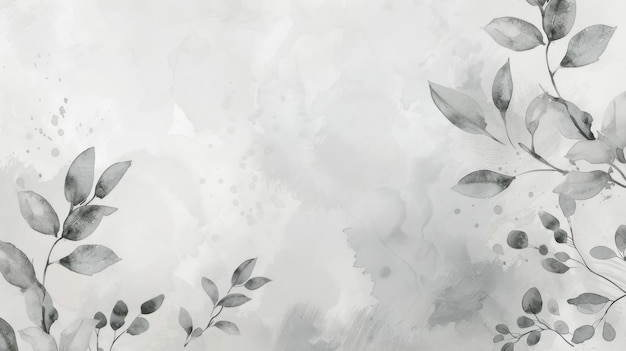 Photo abstract watercolor painting with greyscale leaves