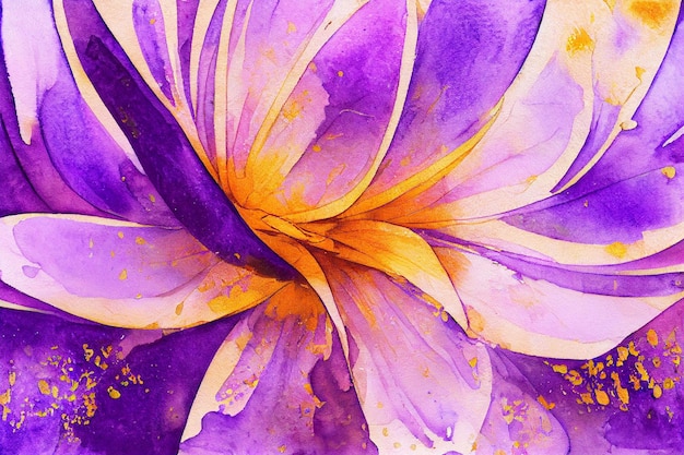 Abstract watercolor purple flower art background 2d illustration