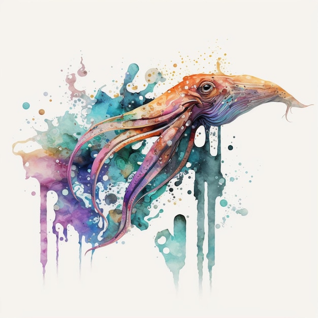 Abstract Watercolor Sea Animals Ocean Creatures