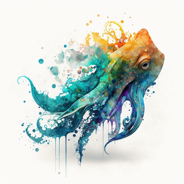 Abstract Watercolor Sea Animals Ocean Creatures