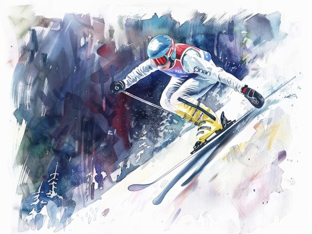 Photo abstract watercolor snowboarder on colorful slope