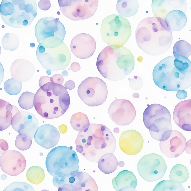 Abstract watercolor soap bubbles seamless background pastel colors and white background