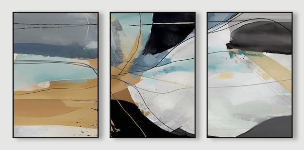 Abstract watercolor triptych art pattern modern minimalist painting