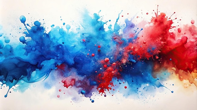 Abstract watercolour contrast between blue and red splash background in an asymmetrical composition blue dynamic painting watercolour contrast backdrop artistic colorful