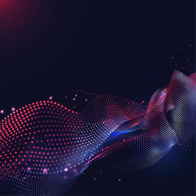 Photo abstract wave of light glowing dots on a dark background red and blue colors