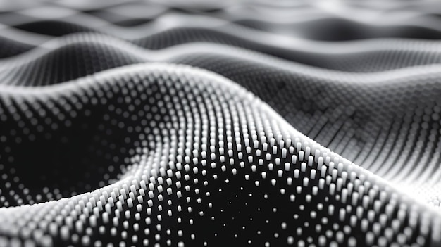 Abstract wave pattern of small white dots on a black background