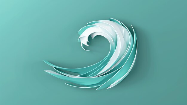 Abstract wavelike layered shape in turquoise and white colors on a mint green background