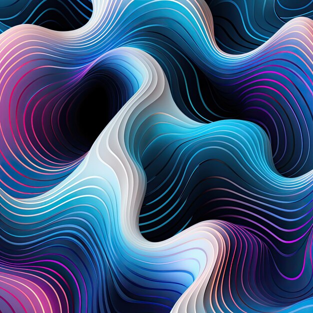 Abstract waves futuristic techno inspired seamless pattern