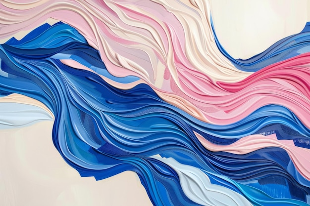 Abstract waves in shades of pink and blue evoking a sense of fluidity and motion