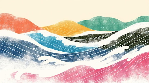 Abstract waves with a colorful landscape evoking a sense of calm and nature