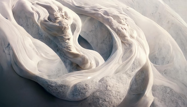 Abstract wavey flow shape made out of white marble