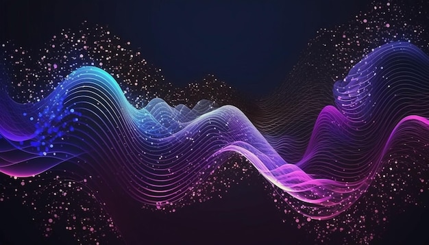 Abstract Waving Particle Technology Background Design Abstract wave moving dots flow particles hitech and big data background design