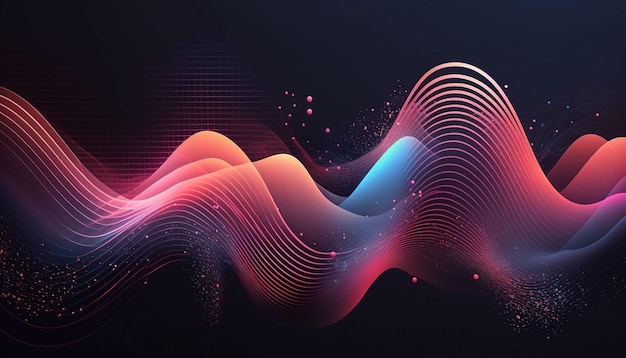 Abstract Waving Particle Technology Background Design Abstract wave moving dots flow particles hitech and big data background design