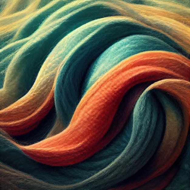 Abstract wavy background with curly swirl thread texture pattern closeup