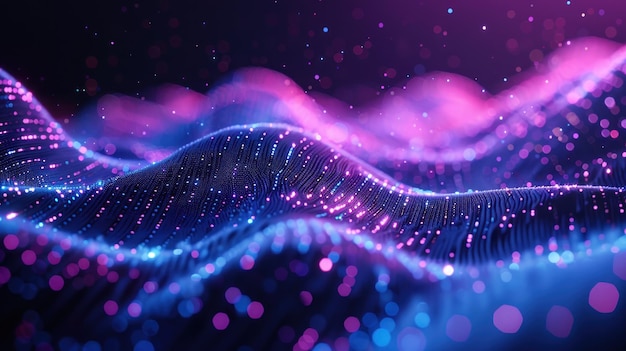 Abstract Wavy Background with Glowing Particles