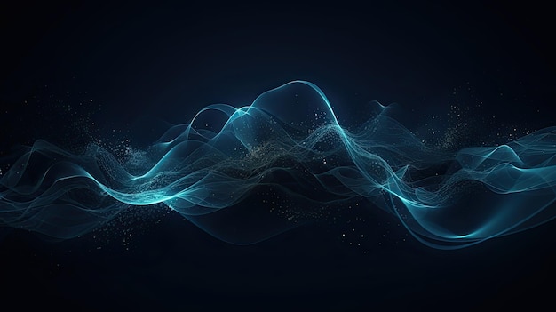 Abstract wavy blue background with glowing particles and modern design