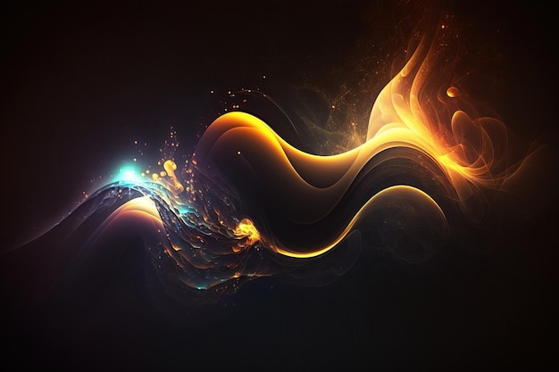 Abstract Wavy and curly gradients light with isolated dark black background