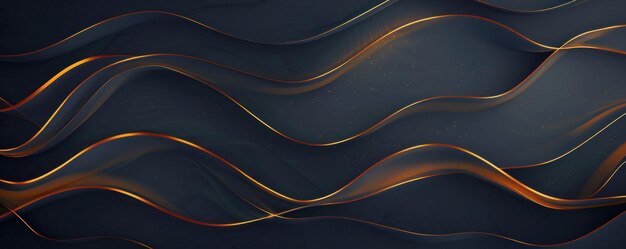 Abstract wavy lines in shades of gold and orange on a dark background creating a dynamic and elegant visual effect