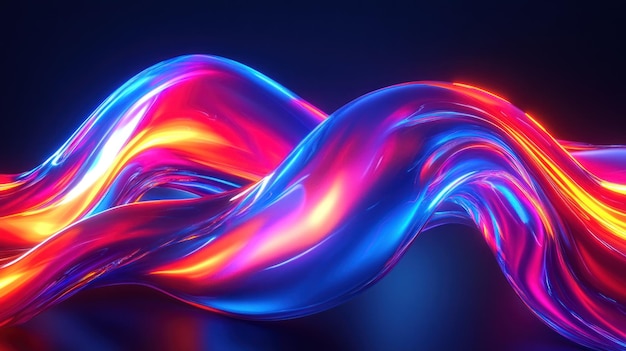 Abstract Wavy Neon Glowing Lines in Red Blue and Yellow