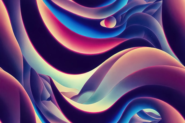 Abstract wavy psychedelic groovy retro style futuristic cosmic background Digital 3D illustration