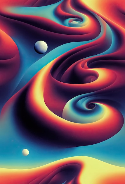 Abstract wavy psychedelic groovy retro style futuristic cosmic background Digital 3D illustration