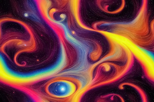 Abstract wavy psychedelic groovy retro style futuristic cosmic background Digital 3D illustration