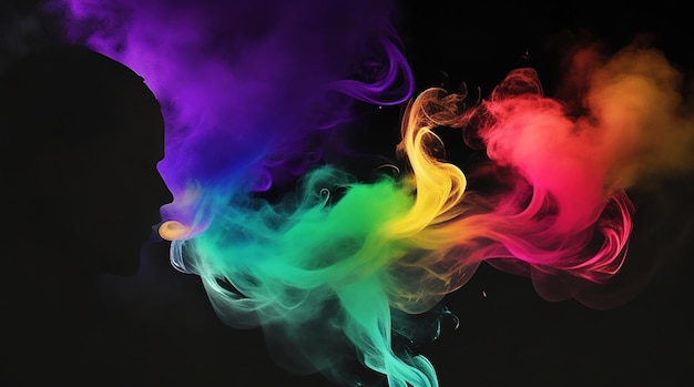 Abstract whiffs of multicolored transparent fume swirling