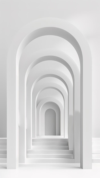 Abstract White Architecture with Arched Passages and Stairs