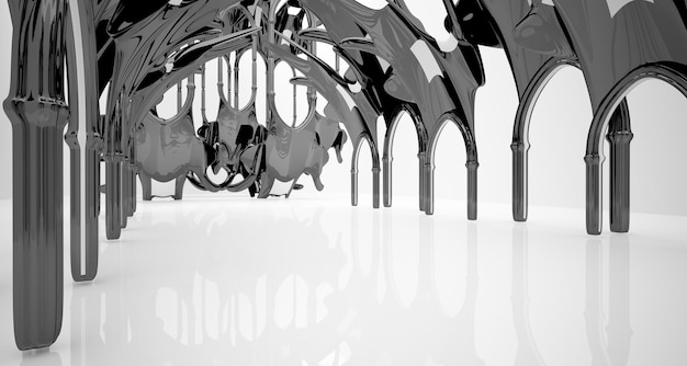 Abstract white and black gothic interior 3D illustration and rendering