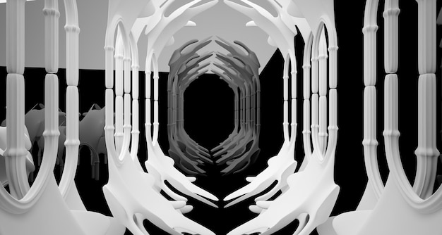 Abstract white and black gothic interior 3D illustration and rendering