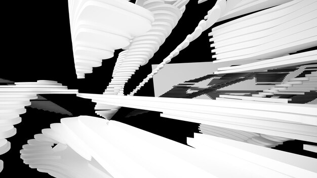 Abstract white and black interior multilevel public space with window 3D illustration and rendering