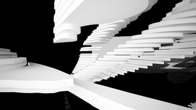 Abstract white and black interior multilevel public space with window 3D illustration and rendering