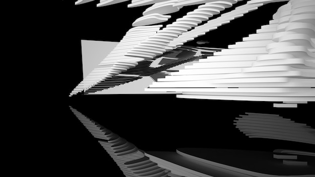 Abstract white and black interior multilevel public space with window 3D illustration and rendering