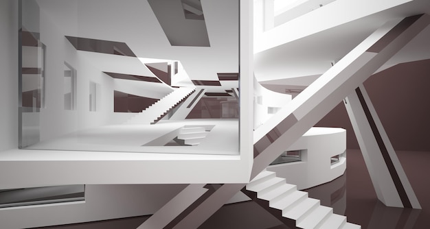 Abstract white and black interior multilevel public space with window 3D illustration and rendering