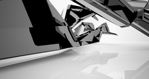 Abstract white and black interior multilevel public space with window 3D illustration and rendering