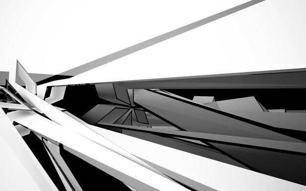 Photo abstract white and black interior multilevel public space with window. 3d