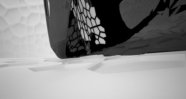 Abstract white and black smooth parametric interior with window 3D illustration and rendering